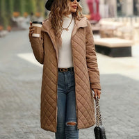 Diamond Quilt Longline Hooded Coat